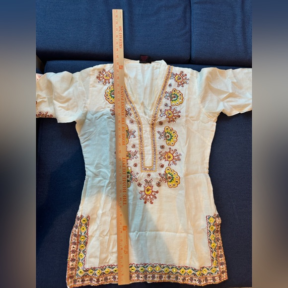 brand Indian off white embroidery Sparkle linen Tunic Top Kurta. M-36 - size 4/6 - Picture 8 of 16